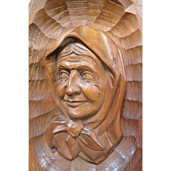 Vintage Relief Carved Wood Wall Hanging - 3D Woman Face Portrait Signed GW - Picture 2 of 5